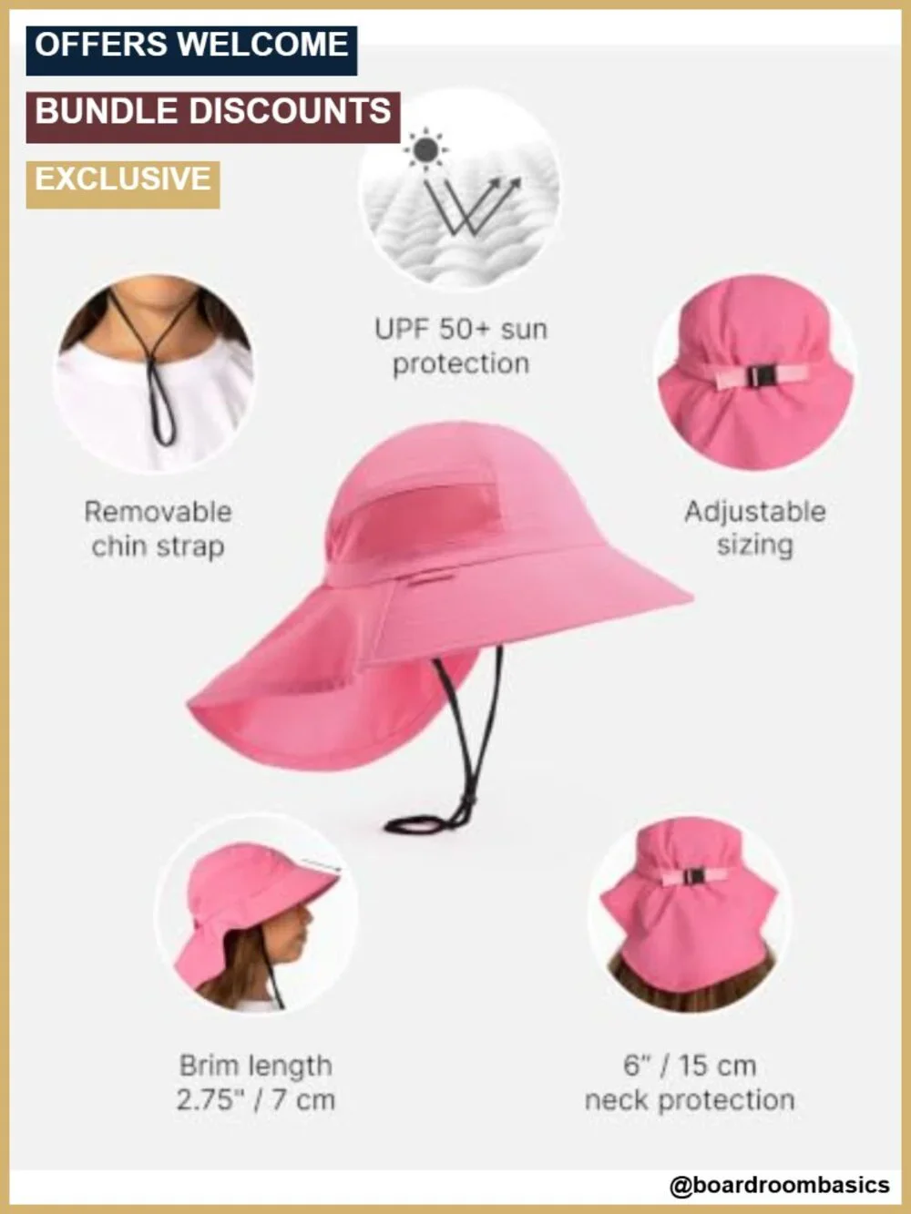 Kids UPF 50+ Sun Hat with Neck Flap - Lightweight Quick-Dry Adjustable